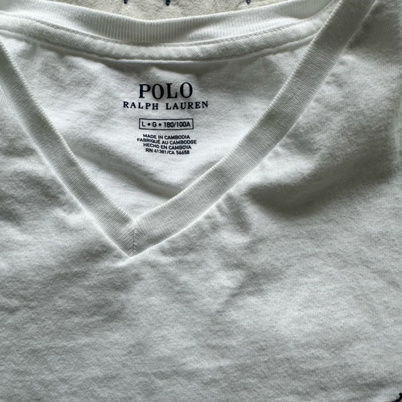 Men’s Large White Ralph Lauren Polo Cotton V Neck Short Sleeve Tee-Shirt - Picture 4 of 5